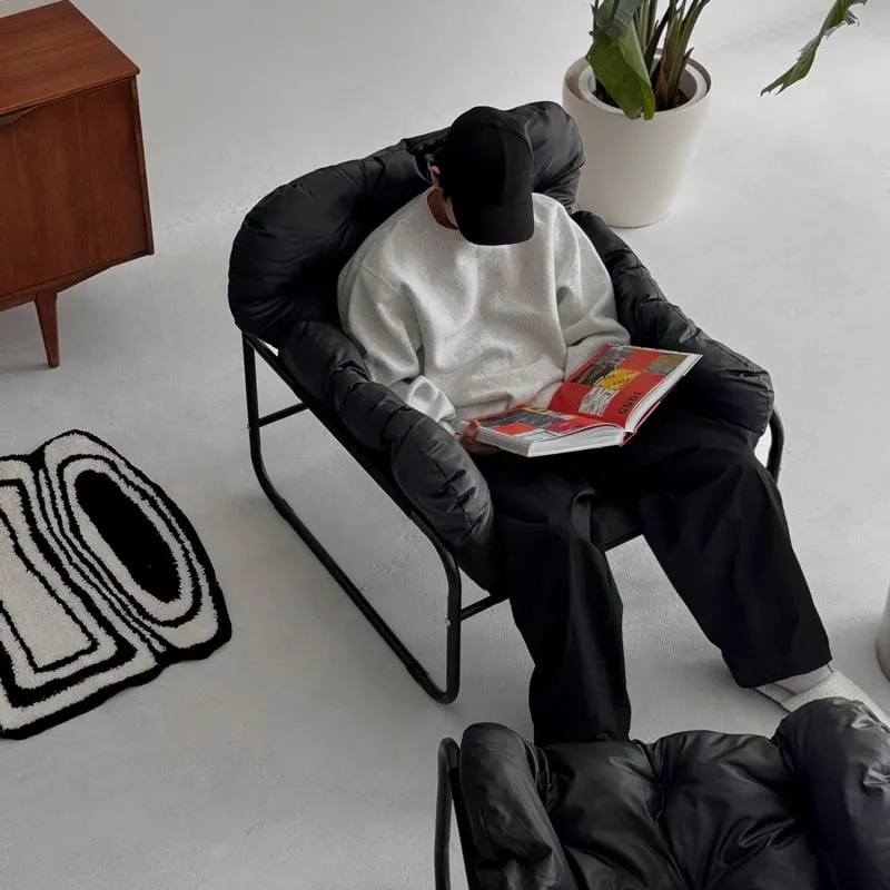 chair-03097 ブラックフレーム パテッド ラウンジチェア オットマン 1人掛けソファ