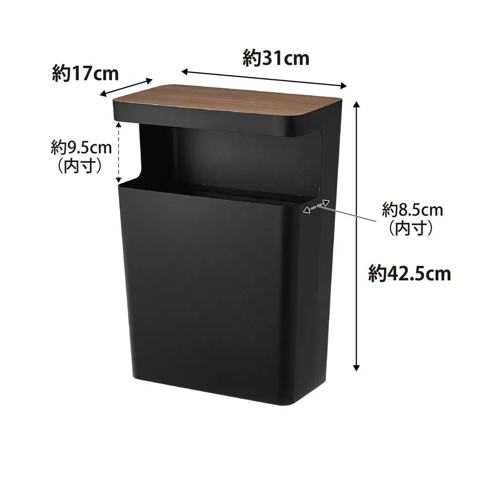 サイズは約幅31×奥行17×高さ42.5cm、容量は約10L。天板と本体の間には内寸で高さ約9.5cmの開口部があり、天板を載せたままゴミを入れられる。