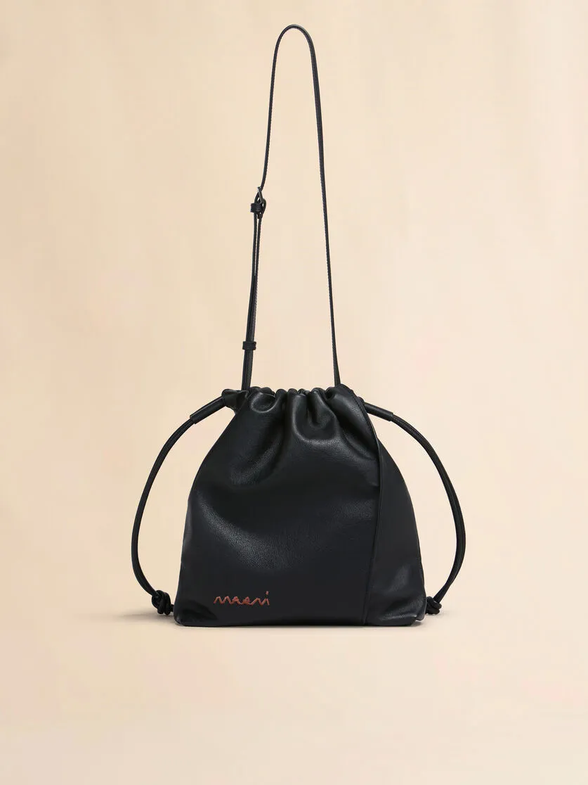 MARNI ブラック レザー製 Scrunchie ミディアムドローストリングバッグ